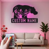 Custom Hippo Metal Wall Art LED Lighted | Personalized Wildlife Decor | Cabin & Rustic Home Accent