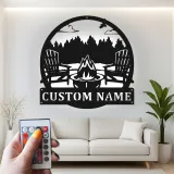 Cartel de metal personalizado con luz LED de escena de fogata para regalo al aire libre