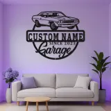 Insegna Garage Muscle Car Personalizzata | Insegna in Metallo LED | Decorazione per Officina & Regalo per Appassionati di Auto