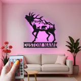 Décoration murale en métal personnalisée avec élans et ours en forêt avec rétroéclairage LED - Cadeau faunique pour les amoureux de la nature