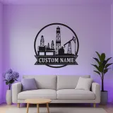 Cartel LED personalizado de torre petrolífera | Arte mural de metal personalizado | Decoración industrial para trabajador del petróleo y regalo para roughneck