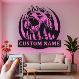 Personalisiertes LED-Licht Metallschild mit Grizzlybär – Geschenk für Naturfreunde, Dekoration für Hütte oder Lodge