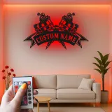 Insegna LED per macchina per tatuaggi personalizzata | Arte da parete in metallo personalizzata per studi di tatuaggi | Decorazione retroilluminata per pistola d'inchiostro