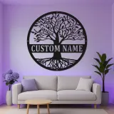 Art Mural LED Arbre de Vie | Panneau de Nom de Famille Personnalisé | Décor Métal Personnalisé pour Entrée | Cadeau de Crémaillère pour Couples