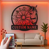 Insegna LED Personalizzata Cavallo e Fiori | Arte in Metallo Personalizzata | Regalo Equestre e Decorazione per Ranch