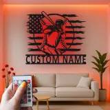 Décoration murale en métal personnalisée joueur de baseball avec rétroéclairage LED