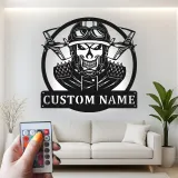 Custom Skull Fighter Pilot Metal Sign | Personalized LED Aviation Wall Art | Military Man Cave Decor | Gift for Him