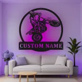 Custom Motocross Rider Led Light Metal Wall Art Personalized Gift for Dirt Bike Enthusiasts Garage Decor
