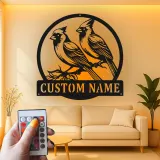 Décoration murale en métal personnalisée avec lumière LED en forme de cardinal