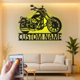 Panneau LED Moto Personnalisé | Art Métal Biker | Décor de Garage Lumineux | Cadeau de Cave à Homme pour Lui