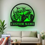 Custom Rhino Monster Truck Sign | Personalized LED Metal Wall Art | Boys Room Decor & Off-Road Gift