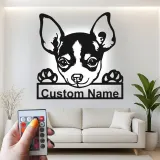 Décoration murale en métal personnalisée Chihuahua avec Rétroéclairage - Cadeau pour Amateurs de Chiens - Décor de Salon