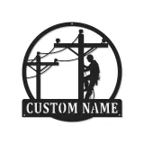 Arte Murale in Metallo Personalizzata per Lineman | Insegna Elettricista LED | Regalo con Nome Personalizzato per Lavoratore di Power Line | Decorazione per Garage e Laboratorio per Lui