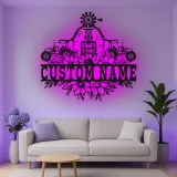 Custom Farm Tractor Led Light Metal Wall Art Personalized Farmer Gift Rustic Barn Decor