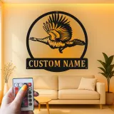 Panneau personnalisé de oie en vol | Art mural en métal LED | Décoration animalière personnalisée pour cabane ou cadeau de lodge de chasse