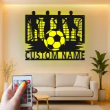 Arte mural de metal personalizado de fútbol | Cartel LED con nombre personalizado para habitación de chicos | Regalo para jugador de fútbol | Decoración mural deportiva