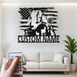 Panneau en métal personnalisé avec chèvre et LED | Déco de ferme personnalisée avec drapeau américain | Art mural rustique de grange | Cadeau pour agriculteur