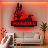 Panneau en métal Loon personnalisé | Décor de maison de lac rétroéclairé LED | Plaque de cabine personnalisée | Art mural sauvage rustique