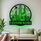 Personalisierte LED-Metall-Wandkunst mit Wüstenkaktus-Szene – Geschenk im Südwesten-Stil für Wohnzimmer oder Terrasse