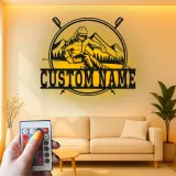 Panneau mural en métal d'alpiniste personnalisé | Décor de chalet moderne avec rétroéclairage LED | Cadeau unique pour les amateurs de sports d'hiver