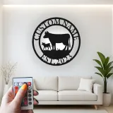 Custom Farm Cow and Calf Led Light Metal Wall Art Personalized Ranch Gift Rustic Farmhouse Decor