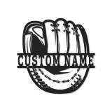 Insegna in metallo personalizzata con luce LED per guanto da baseball - Regalo personalizzato per appassionati di baseball e decorazione per stanze sportive