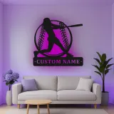 Insegna in metallo personalizzata con luce LED per giocatore di baseball - Regalo personalizzato per appassionati di sport e decorazione per sala giochi o camera da letto
