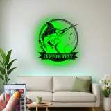 Insegna in Metallo LED Pesce Marlin Personalizzata | Insegna Decorativa per Pesca | Regalo per Pescatore per Man Cave o Cabina
