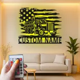 Décoration murale en métal personnalisée avec rétroéclairage LED de camion benne - Cadeau pour passionnés de camions - Décor garage ou man cave