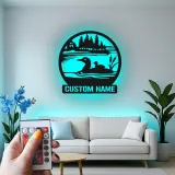 Panneau métallique personnalisé plongeon huard avec LED | Décoration murale pour maison de lac | Déco rustique pour amoureux de la nature