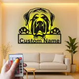 Cartel de metal personalizado con luz LED de mastín, regalo para amantes de los perros, decoración de sala de estar