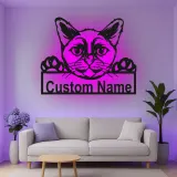 Insegna in metallo personalizzata con luce LED per gatti - Regalo per amanti dei gatti, decorazione per soggiorno o camera da letto 2