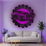 Décoration murale en métal personnalisée pour voiture de muscle avec rétroéclairage LED - Cadeau pour passionnés de voitures - Décor de garage