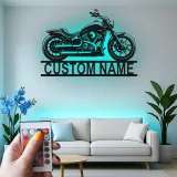 Cruiser Motorcycle LED Sign | Custom Name Metal Wall Art | Personalized Biker Gift for Garage Decor