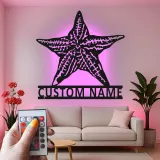Custom Starfish LED Metal Sign | Personalized Nautical Wall Art | Coastal Beach House & Salon Decor