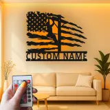Custom Lineman Metal Sign | American Flag LED Wall Art | Personalized Patriotic Gift for Electrician | Utility Worker Decor