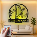 Personalized Harp LED Sign | Custom Metal Wall Art | Musician Gift & Music Room Decor | Luminous Instrument Accent