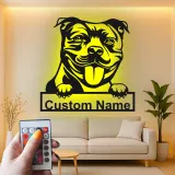 Décoration murale en métal LED personnalisée pour Pit Bull - Cadeau pour amoureux des chiens - Décor pour salon