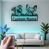 Cartel de metal LED personalizado de Bulldog y Bulldog Francés, regalo para amantes de los perros, decoración para la sala de estar