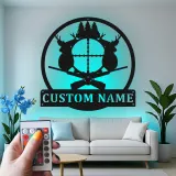 Cartel de metal LED de caza de ciervos personalizado Regalo para cazadores Decoración de cabaña rústica 2
