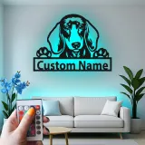 Cartel de metal LED personalizado de Dachshund, regalo para amantes de los perros, decoración para el salón 1