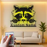 Panneau Métallique Raton Laveur Personnalisé | Plaque de Nom Rétroéclairée pour Nursery | Décor de Chambre d'Enfant Animaux de la Forêt