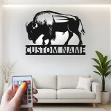Insegna in metallo LED personalizzata con bisonte - Regalo selvatico per la casa - Decorazione rustica per soggiorno