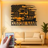 Custom Truck Led Light Metal Wall Art Personalized Gift for Truckers Garage or Man Cave Decor