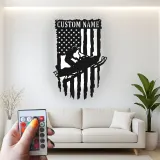 Custom Snowmobile Metal Sign | Personalized American Flag LED Art | Winter Sports Decor for Garage | Snowmobiler Gift