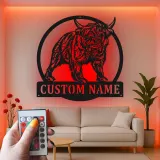 Décoration murale en métal Highland Cow | Plaque prénom personnalisée rétroéclairée LED | Déco rustique maison de campagne et ranch pour la maison ou l’entreprise