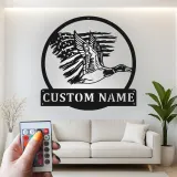 Cartel de metal LED personalizado de pato y bandera americana regalo para cazadores decoración de cabaña rústica