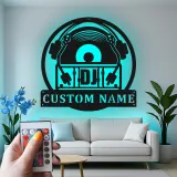 Cartel de metal personalizado con luz LED de tornamesa regalo personalizado para amantes de la música decoración de estudio o man cave