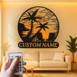 Décoration murale en métal personnalisée coucher de soleil sur la plage avec rétroéclairage LED cadeau côtier pour couples décoration de salon ou patio