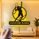 Arte murale in metallo per giocatore di tennis personalizzata | Insegna LED personalizzata per sala giochi | Regalo decorativo per atleta